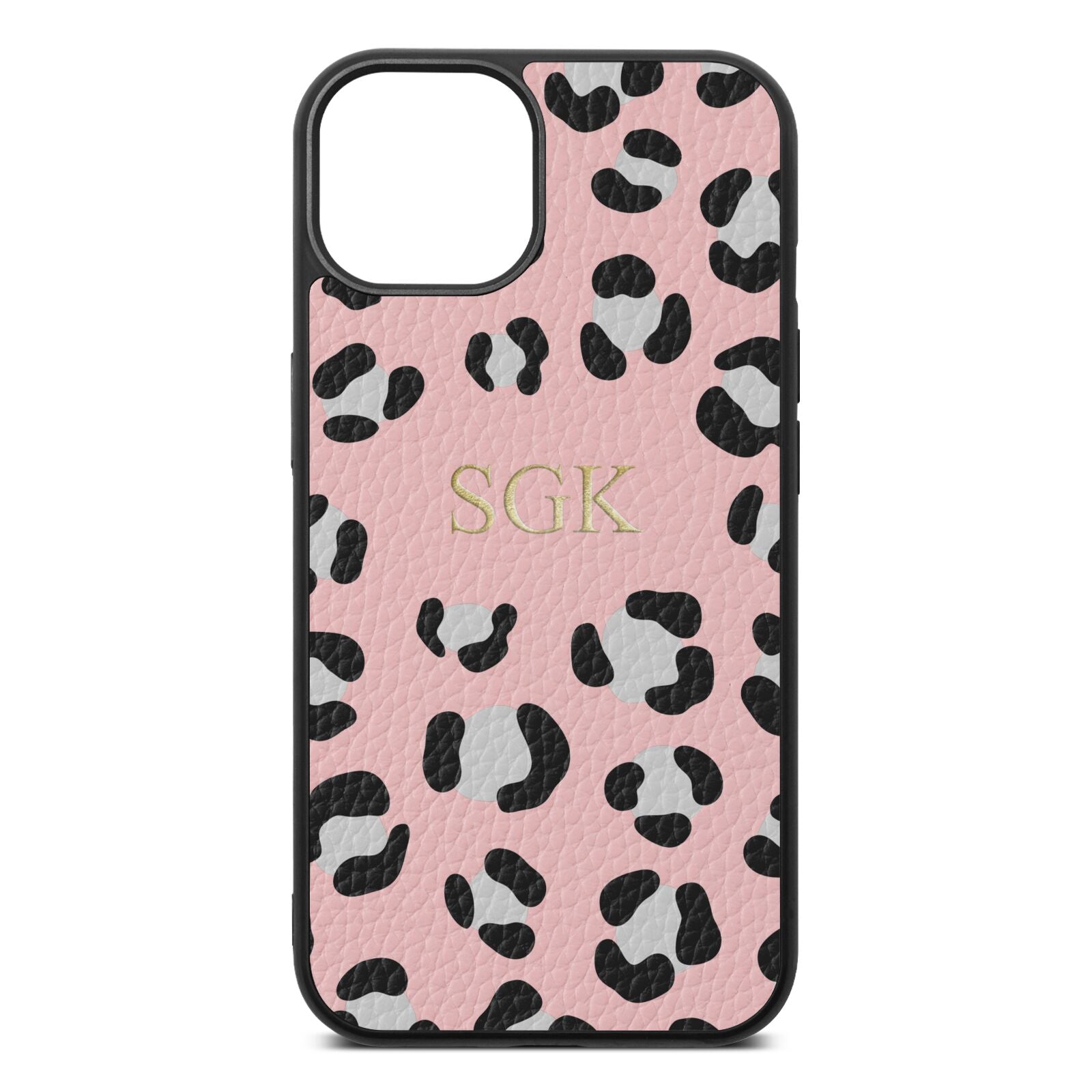 Personalised Leopard Print Embossed Pink Pebble Leather iPhone 13 Case