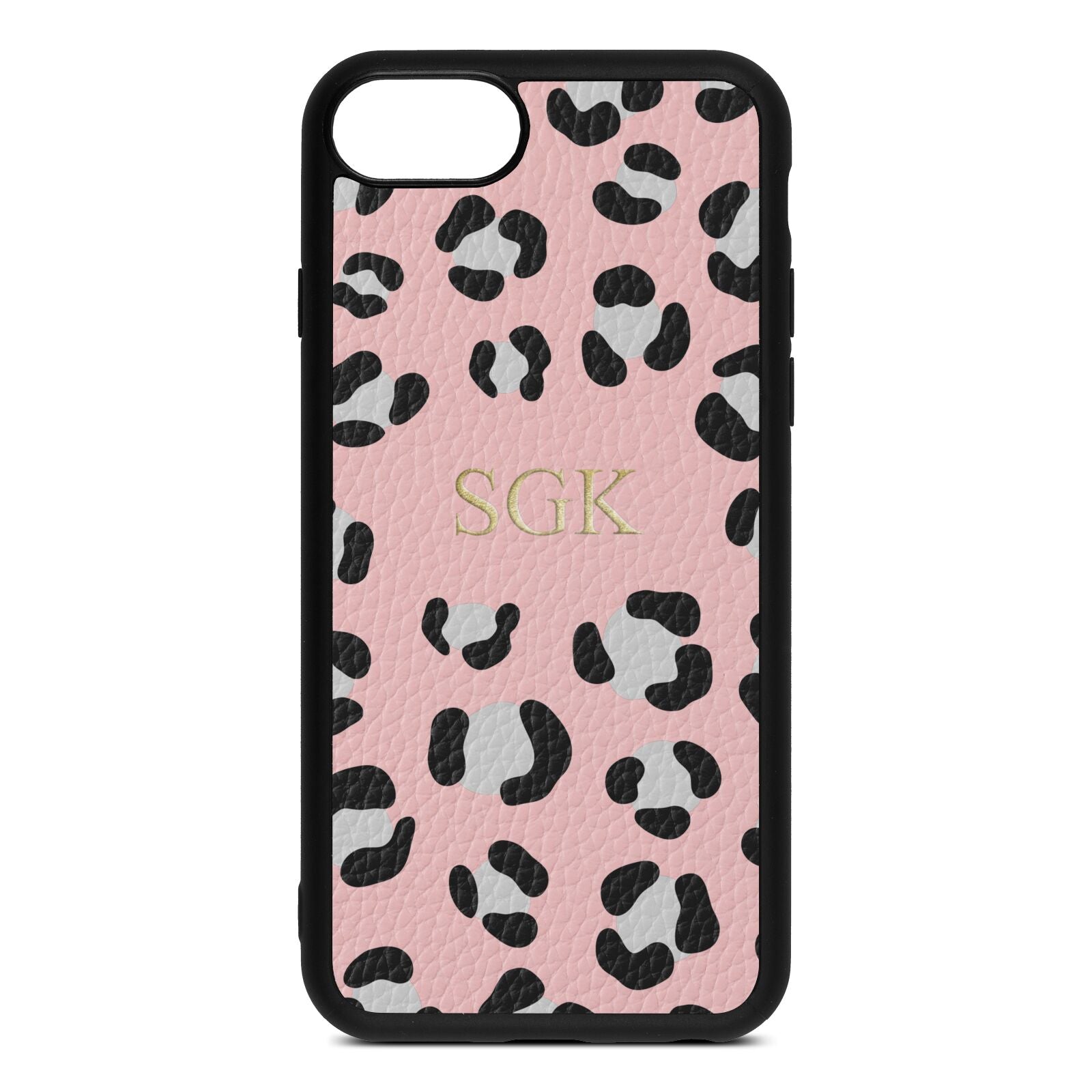 Personalised Leopard Print Embossed Pink Pebble Leather iPhone 8 Case
