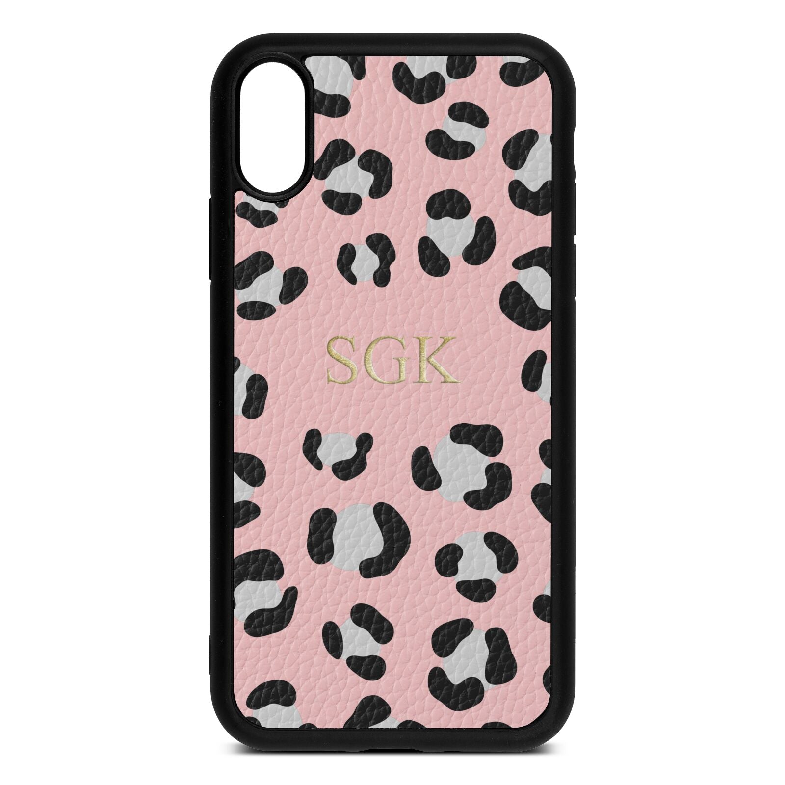 Personalised Leopard Print Embossed Pink Pebble Leather iPhone Xr Case