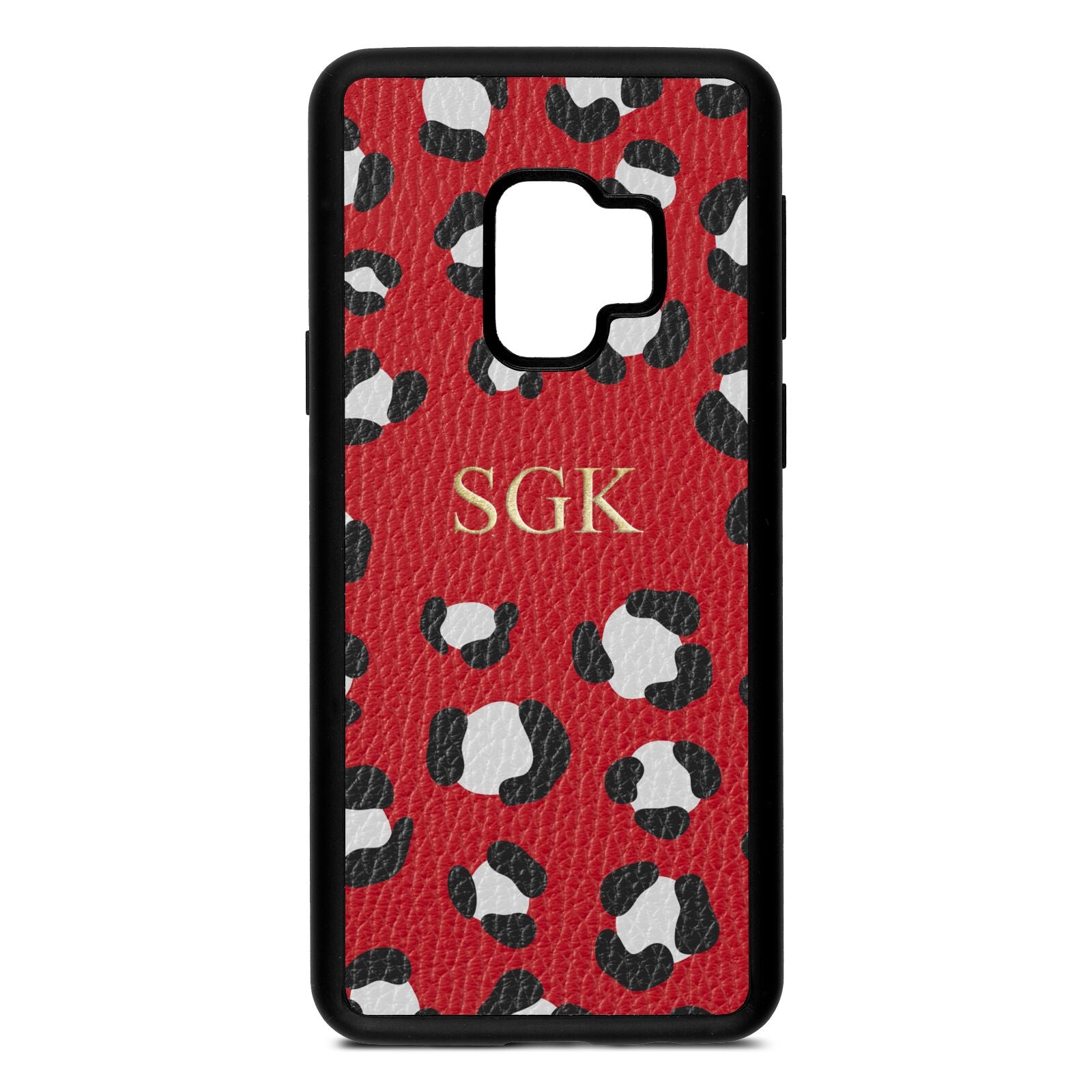 Personalised Leopard Print Embossed Red Pebble Leather Samsung S9 Case