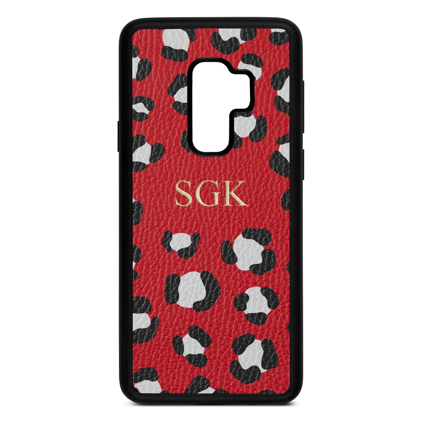 Personalised Leopard Print Embossed Red Pebble Leather Samsung S9 Plus Case