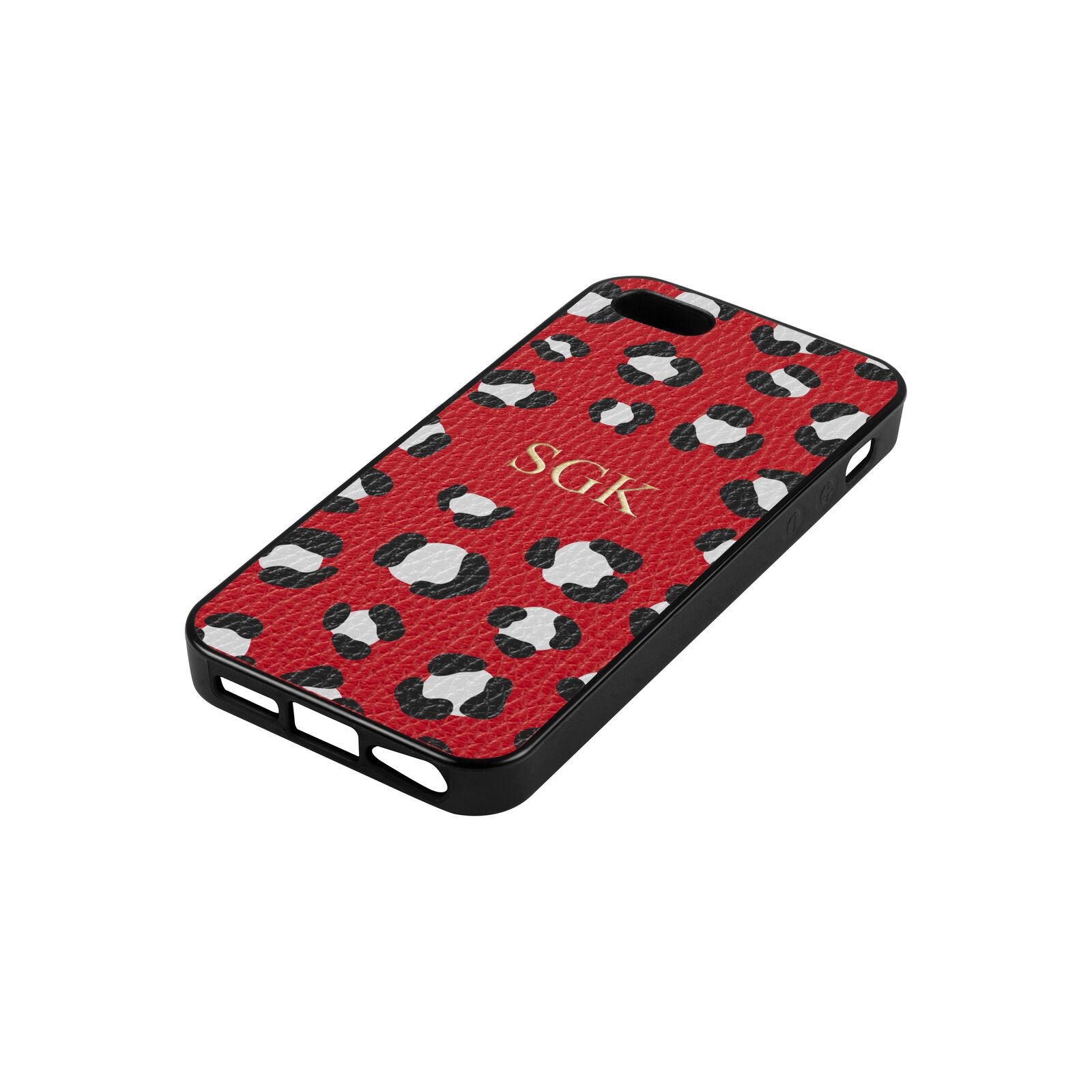 Personalised Leopard Print Embossed Red Pebble Leather iPhone 5 Case Side Angle