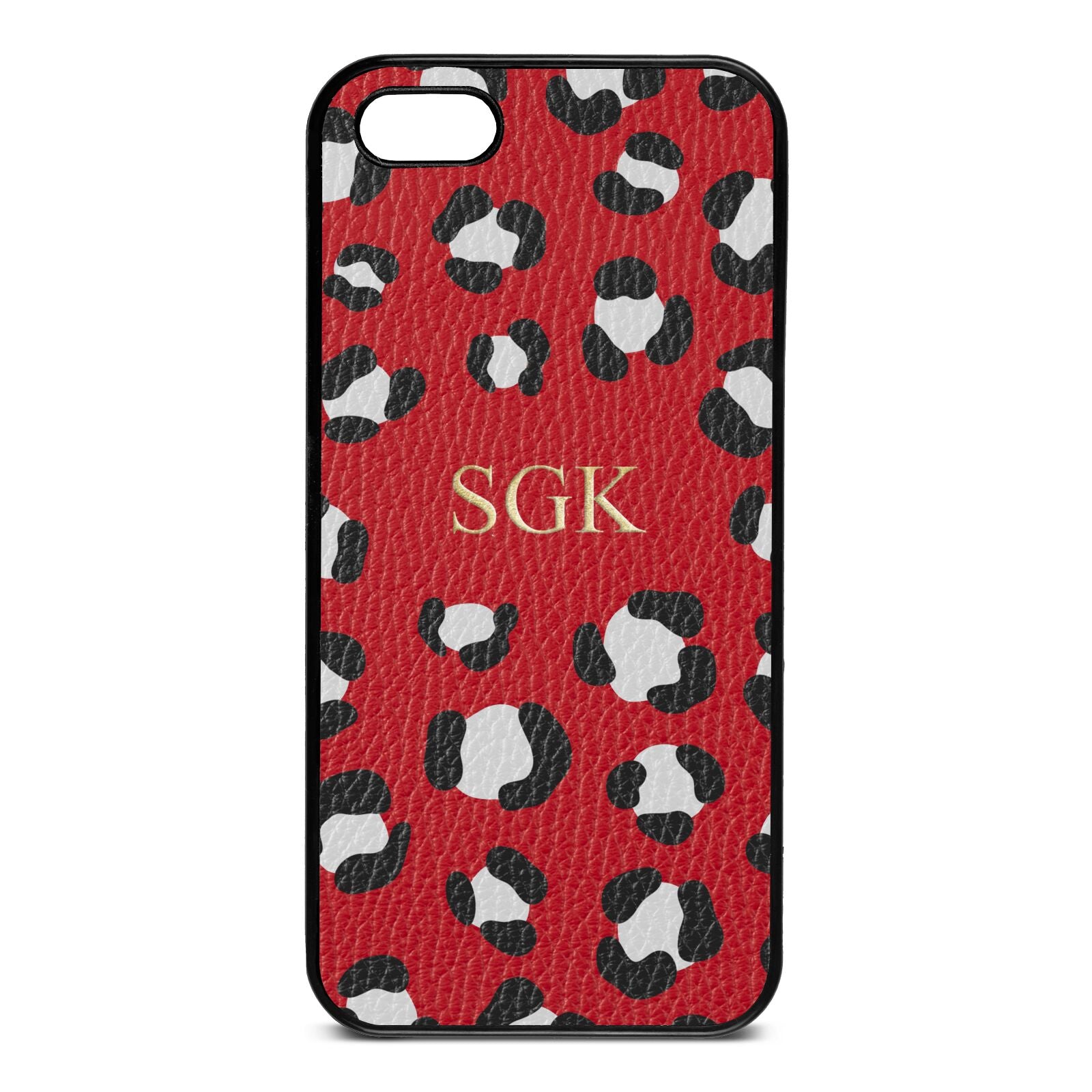Personalised Leopard Print Embossed Red Pebble Leather iPhone 5 Case