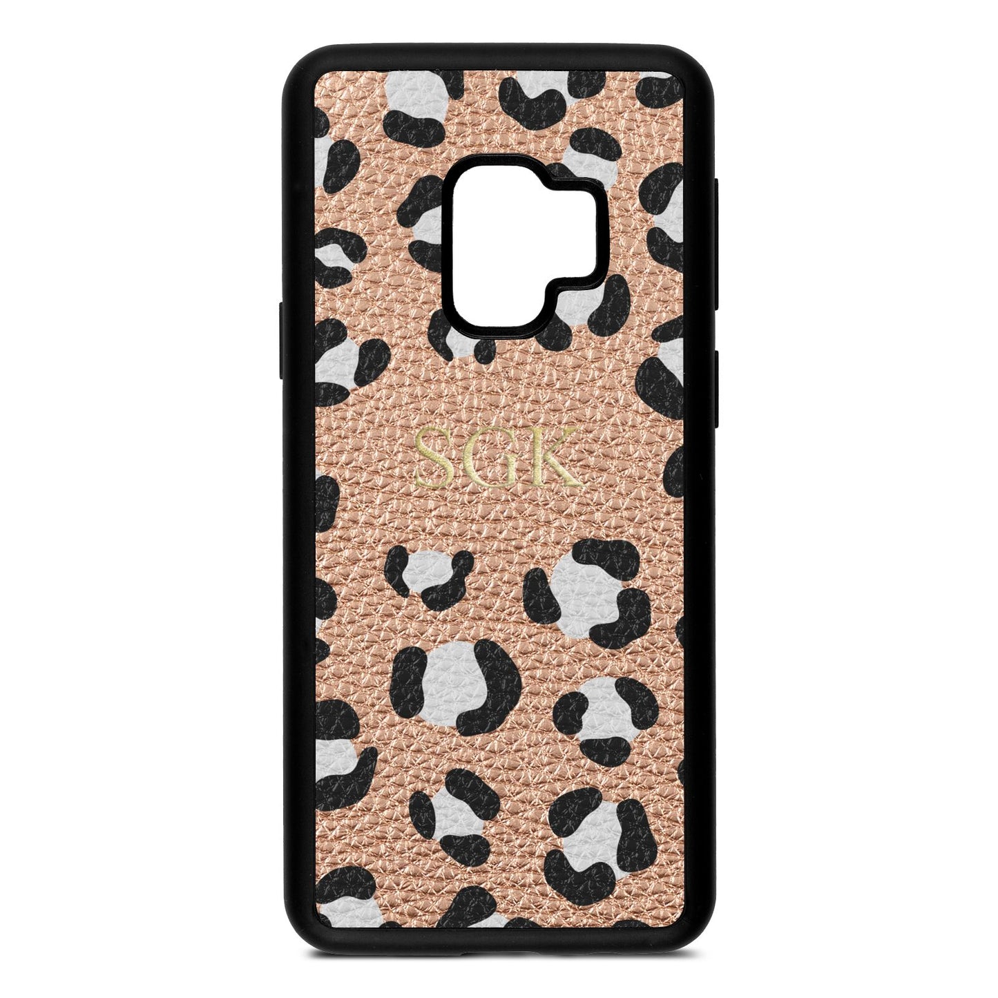 Personalised Leopard Print Embossed Rose Gold Pebble Leather Samsung S9 Case