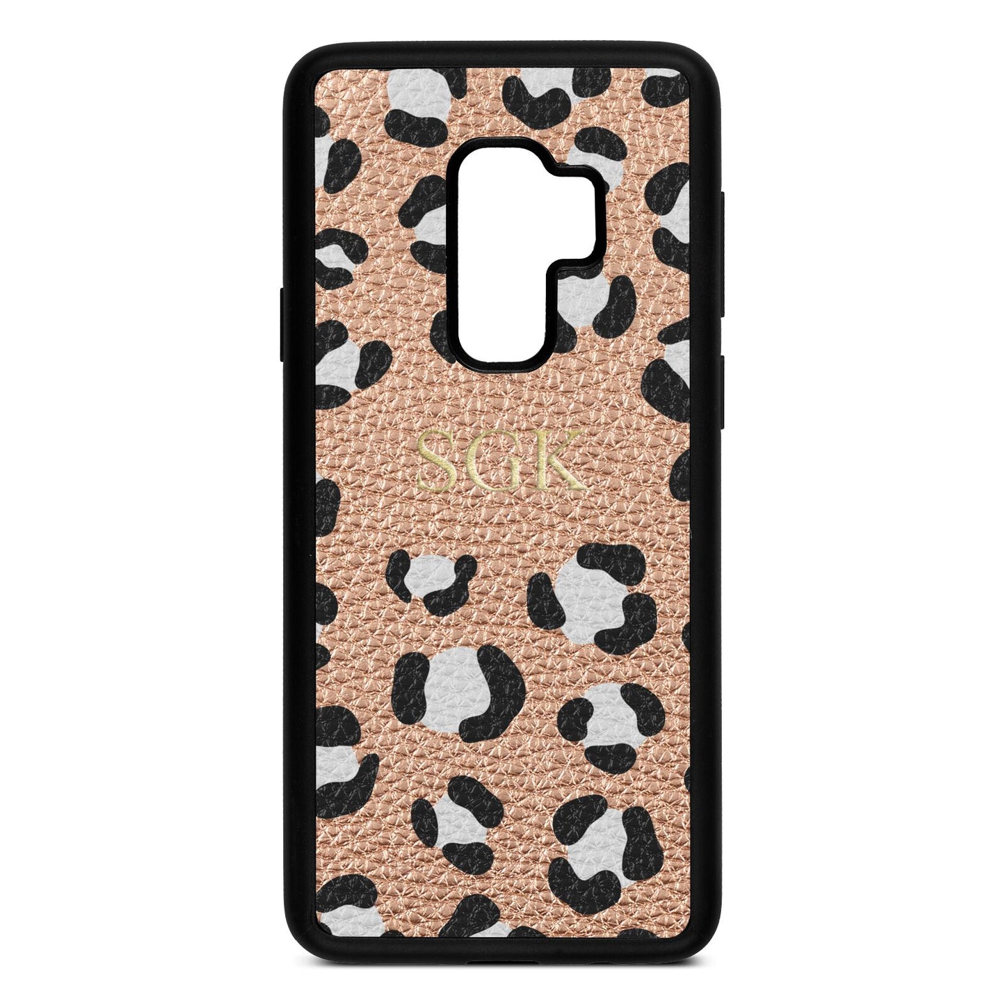 Personalised Leopard Print Embossed Rose Gold Pebble Leather Samsung S9 Plus Case