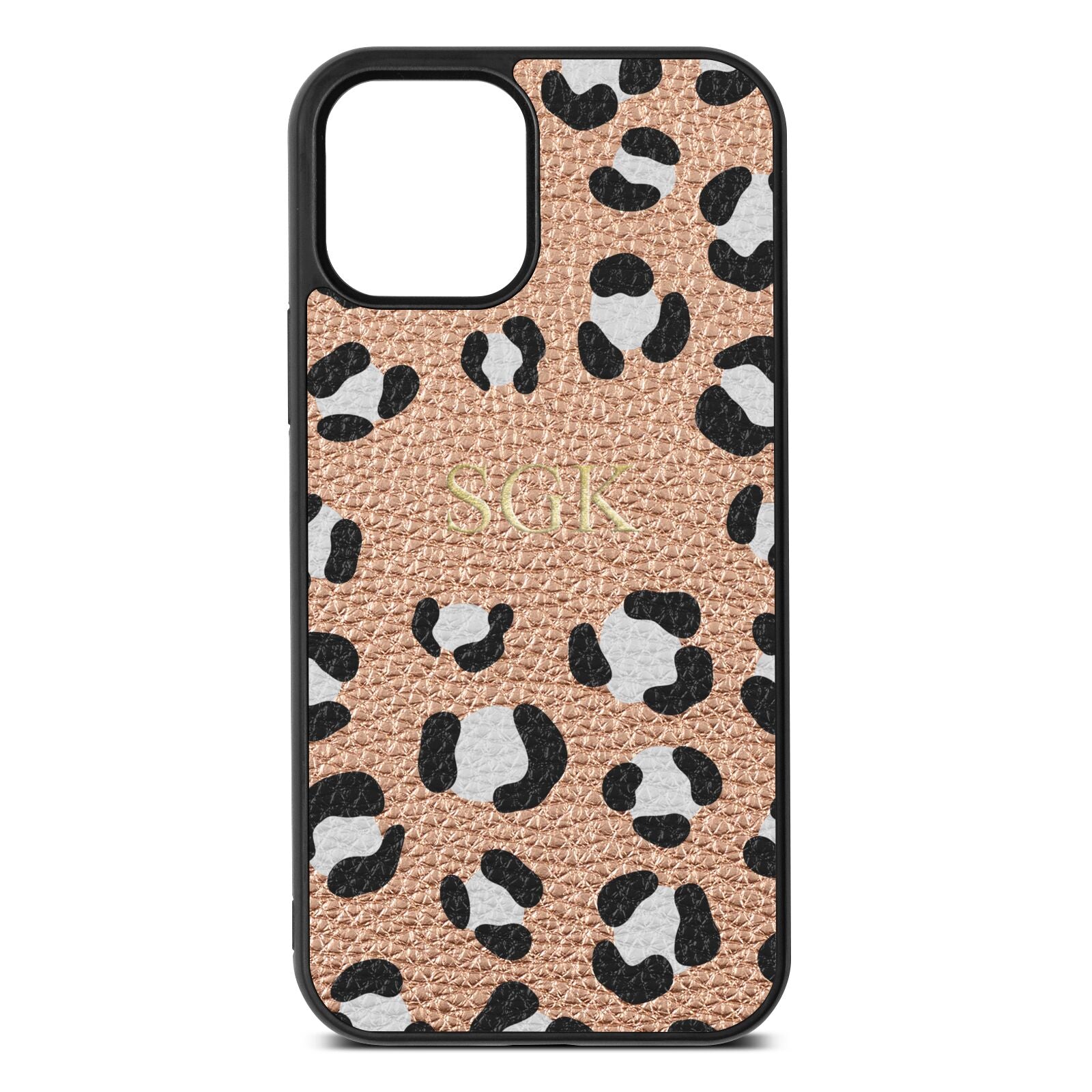 Personalised Leopard Print Embossed Rose Gold Pebble Leather iPhone 12 Case