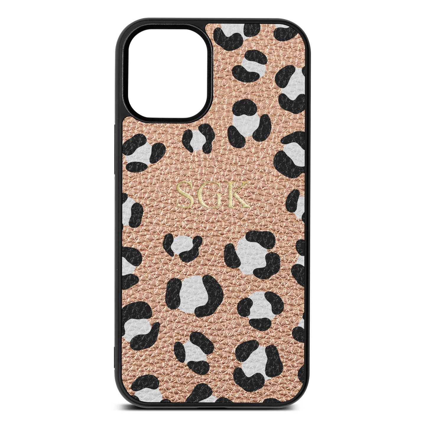 Personalised Leopard Print Embossed Rose Gold Pebble Leather iPhone 12 Mini Case