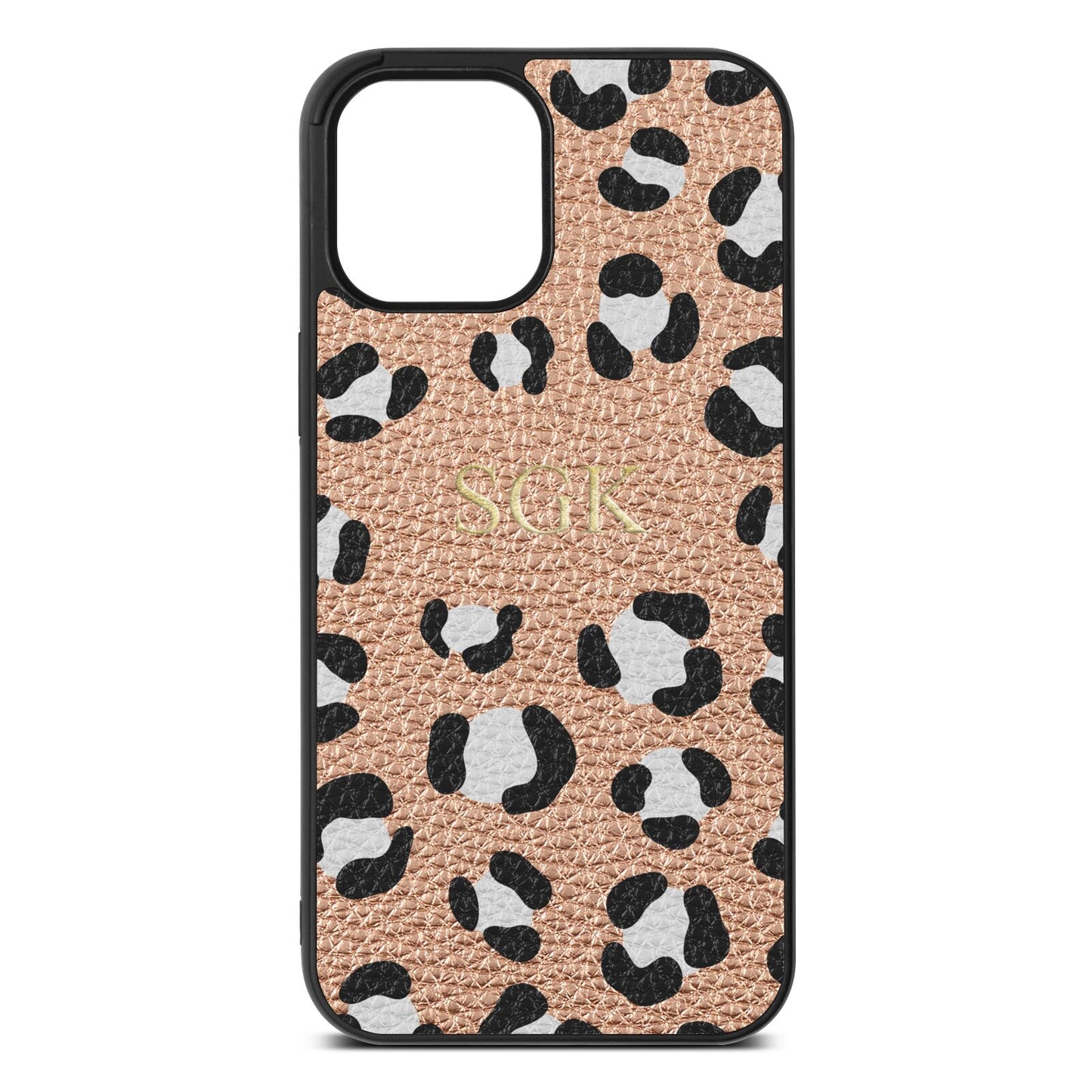 Personalised Leopard Print Embossed Rose Gold Pebble Leather iPhone 12 Pro Max Case