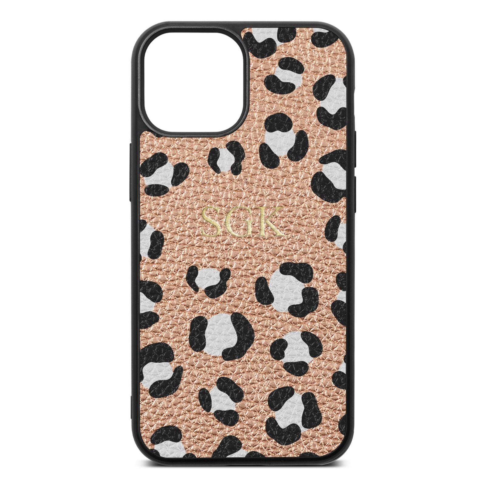 Personalised Leopard Print Embossed Rose Gold Pebble Leather iPhone 13 Mini Case