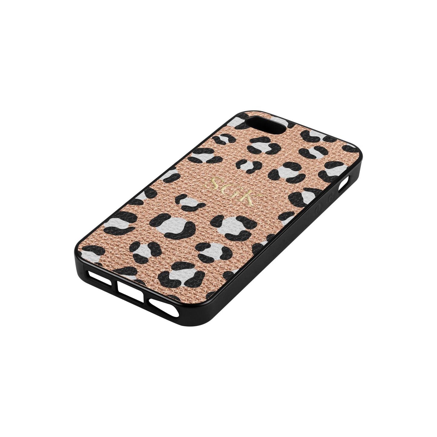 Personalised Leopard Print Embossed Rose Gold Pebble Leather iPhone 5 Case Side Angle