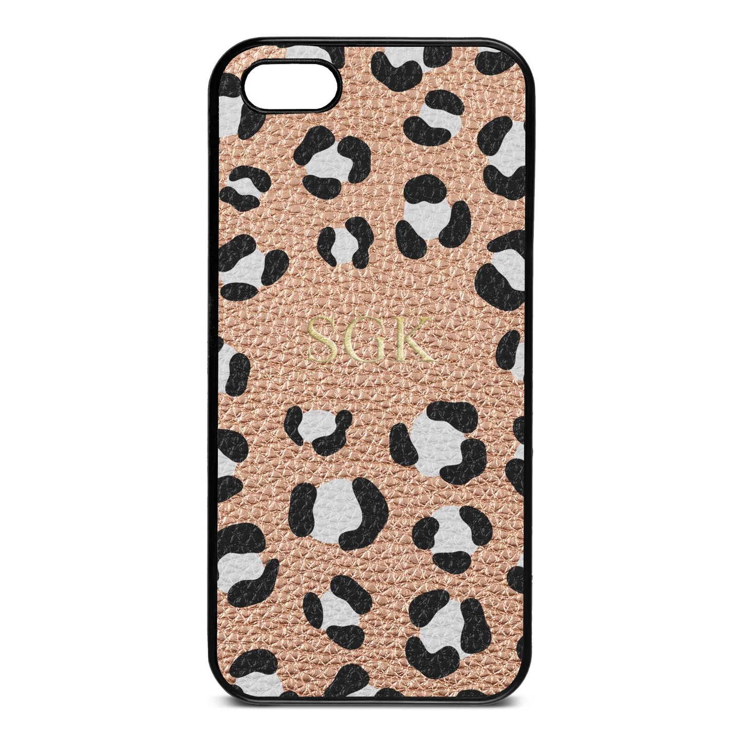 Personalised Leopard Print Embossed Rose Gold Pebble Leather iPhone 5 Case