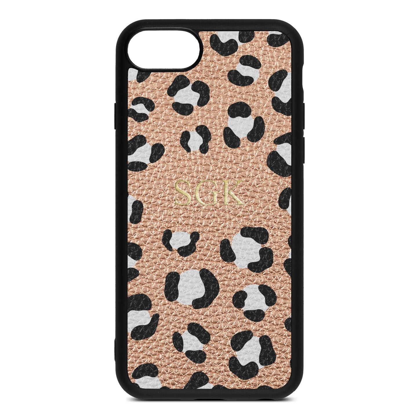 Personalised Leopard Print Embossed Rose Gold Pebble Leather iPhone 8 Case