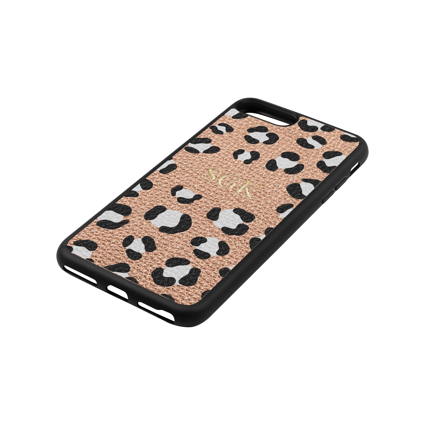 Personalised Leopard Print Embossed Rose Gold Pebble Leather iPhone 8 Plus Case Side Angle