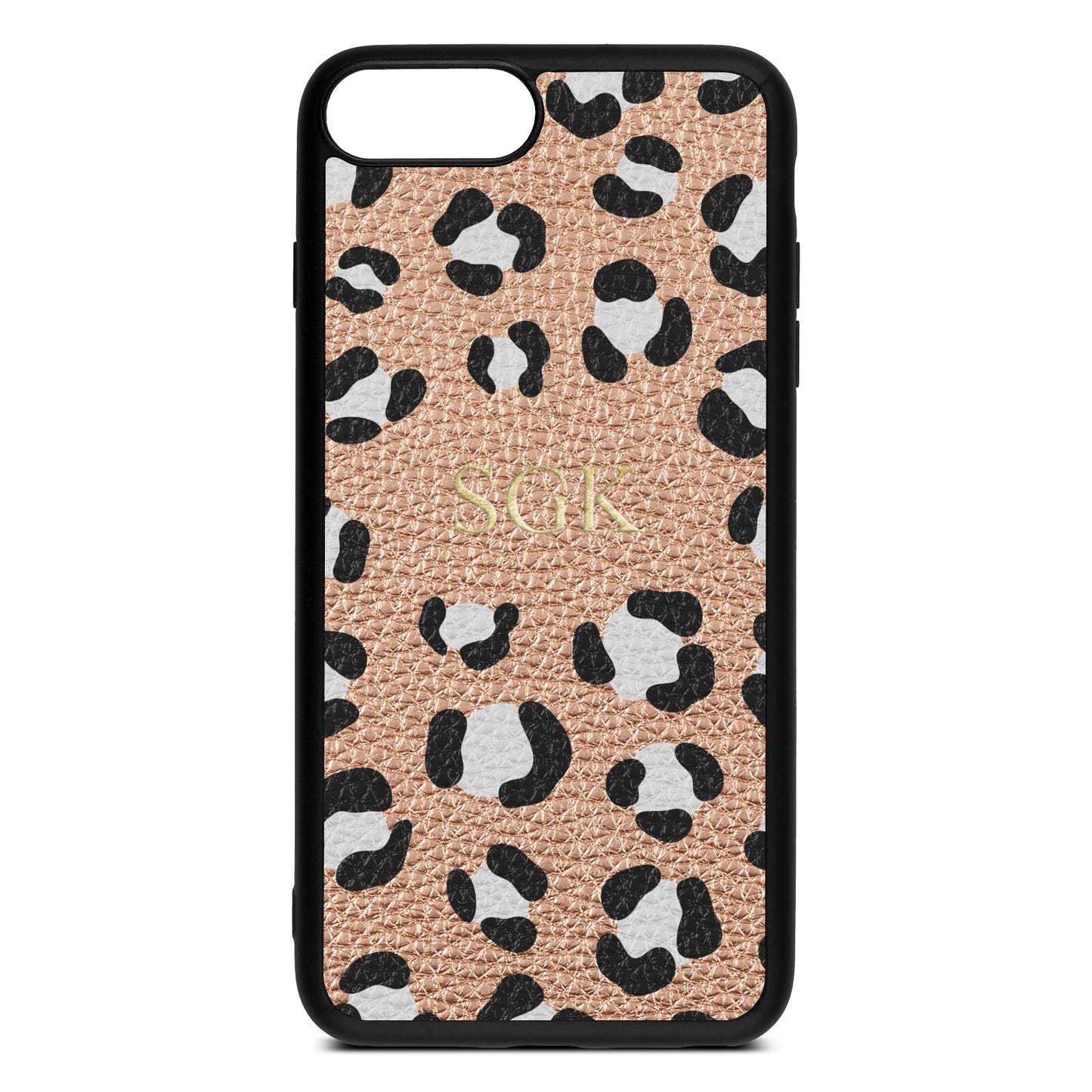 Personalised Leopard Print Embossed Rose Gold Pebble Leather iPhone 8 Plus Case
