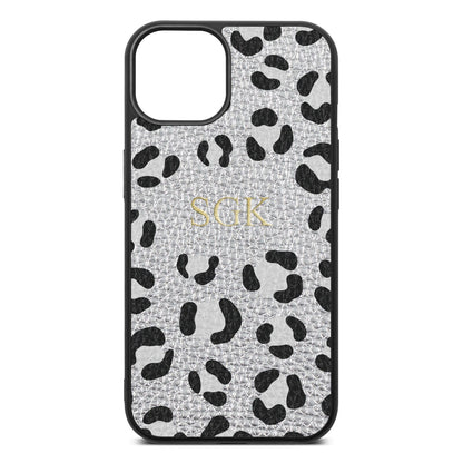 Personalised Leopard Print Embossed Silver Pebble Leather iPhone 13 Case
