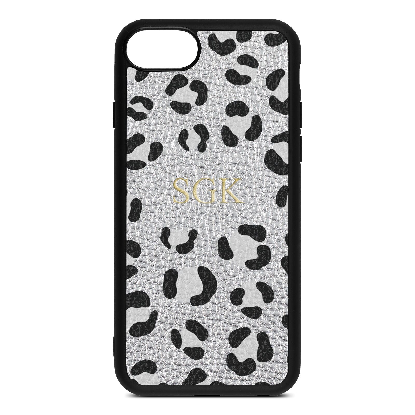 Personalised Leopard Print Embossed Silver Pebble Leather iPhone 8 Case