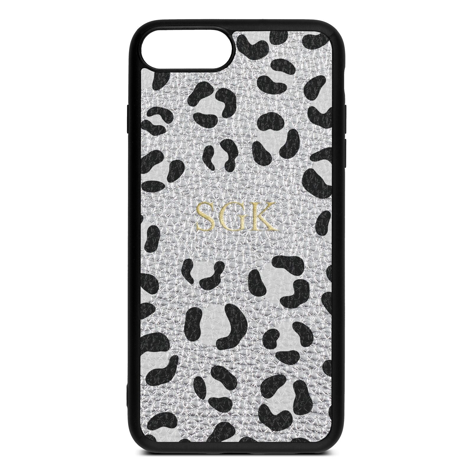 Personalised Leopard Print Embossed Silver Pebble Leather iPhone 8 Plus Case