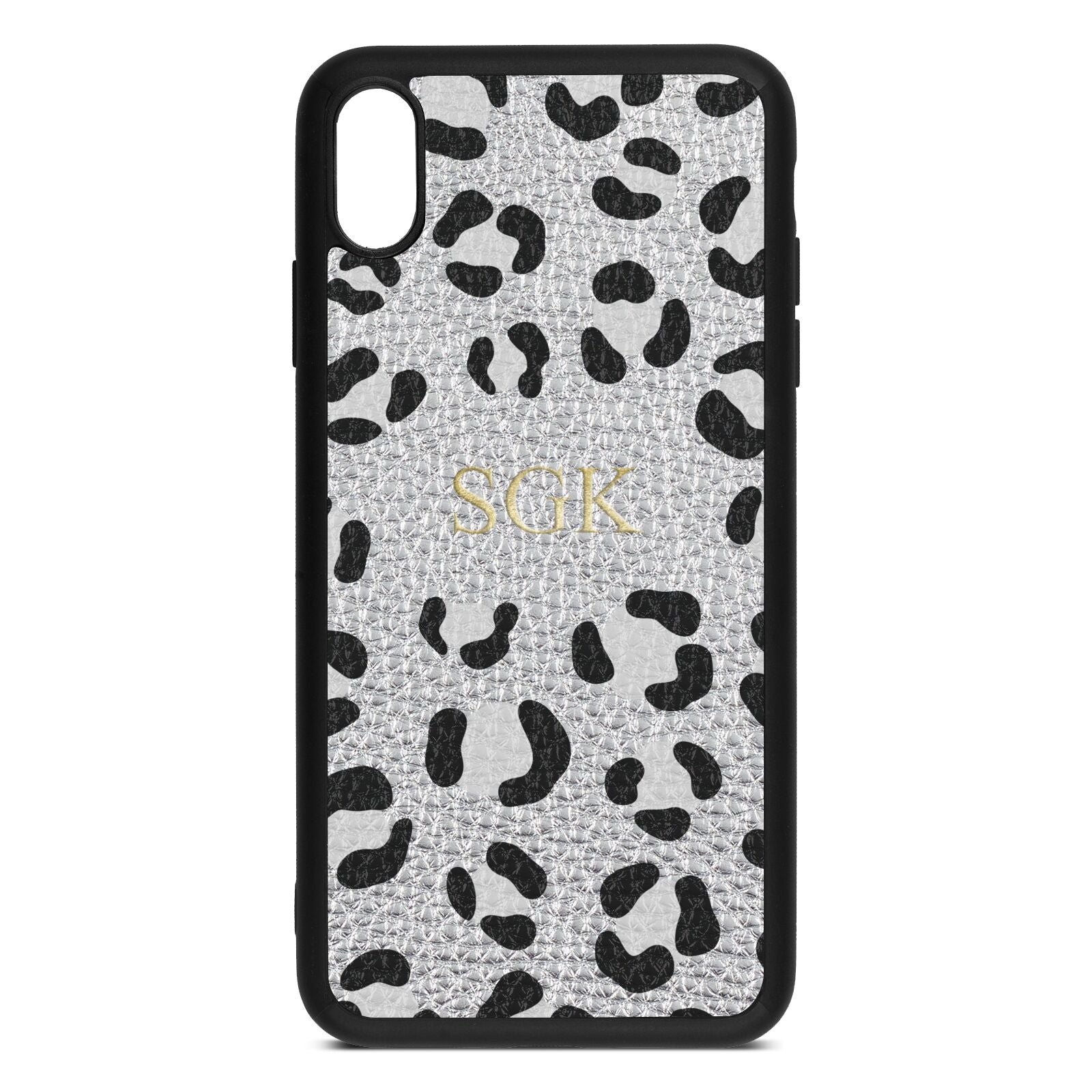 Personalised Leopard Print Embossed Silver Pebble Leather iPhone Xs Max Case