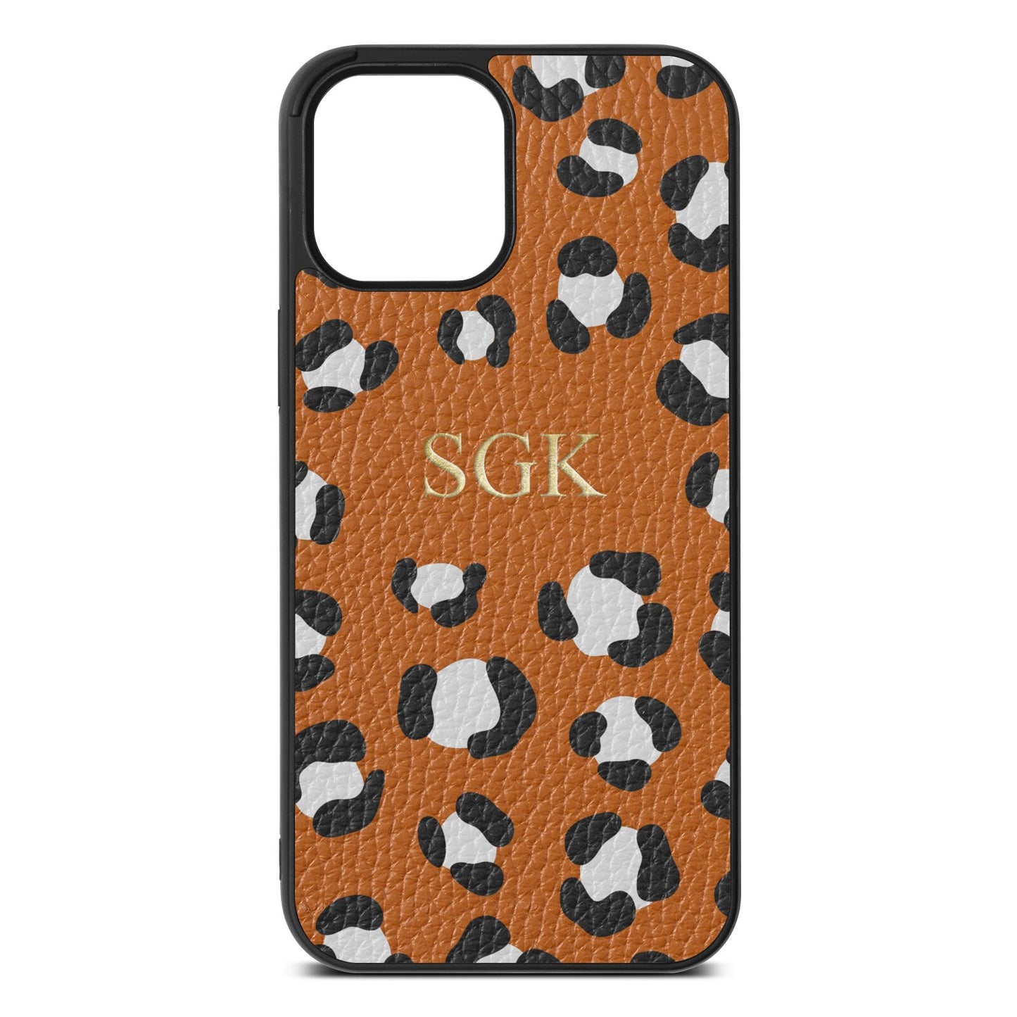 Personalised Leopard Print Embossed Tan Pebble Leather iPhone 12 Pro Max Case