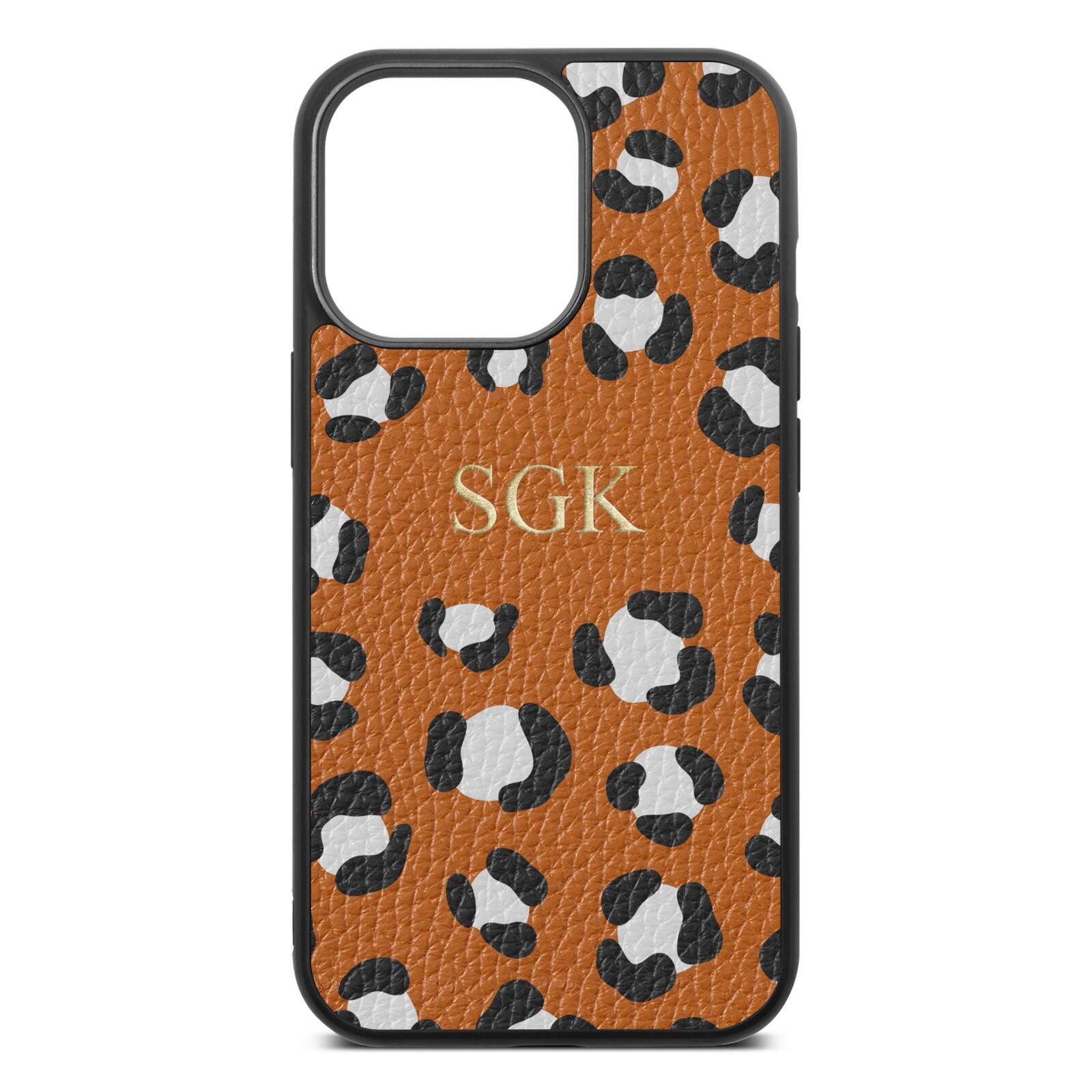 Personalised Leopard Print Embossed Tan Pebble Leather iPhone 13 Pro Case