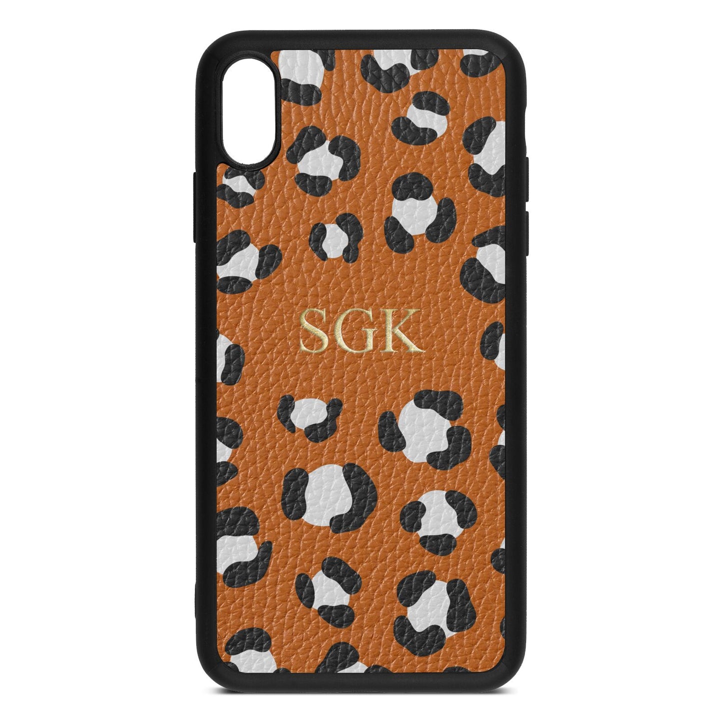 Personalised Leopard Print Embossed Tan Pebble Leather iPhone Xs Max Case
