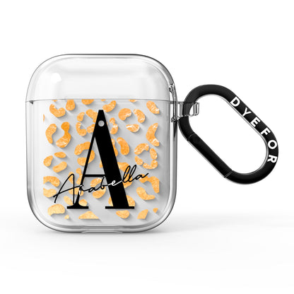 Personalised Leopard Print Gold AirPods Clear Case