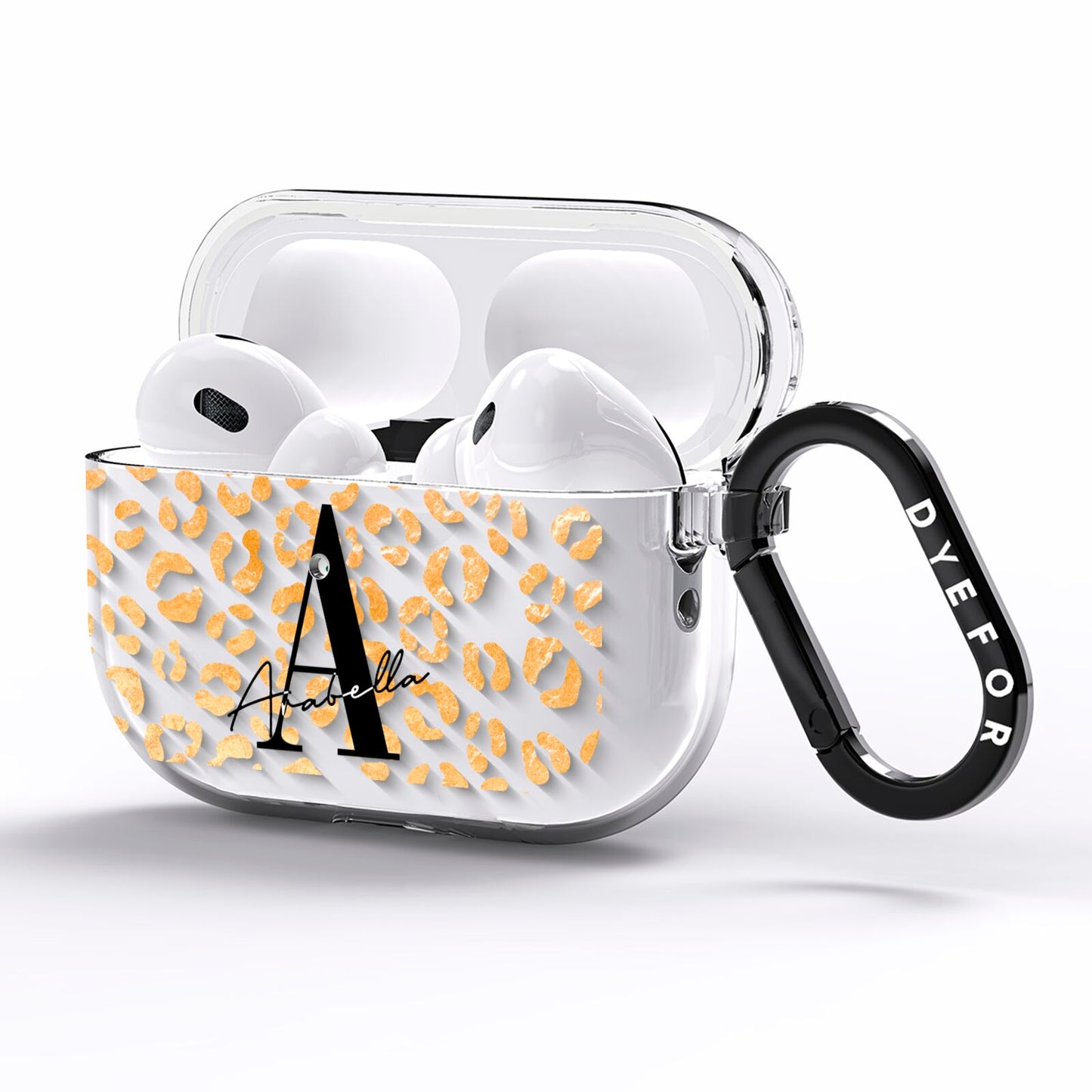 Personalised Leopard Print Gold AirPods Pro Clear Case Side Image