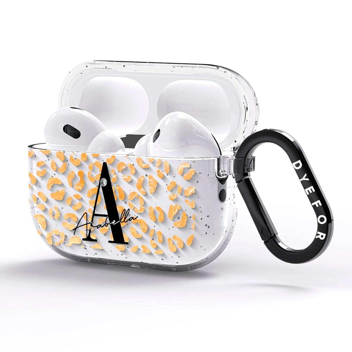 Personalised Leopard Print Gold AirPods Pro Glitter Case Side Image