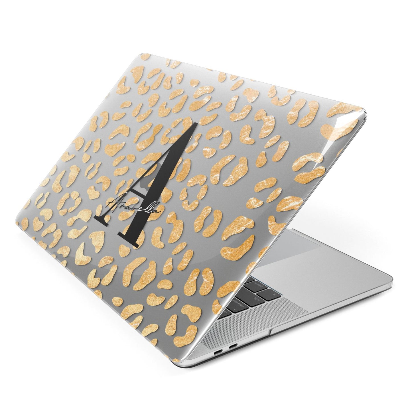 Personalised Leopard Print Gold Apple MacBook Case Side View