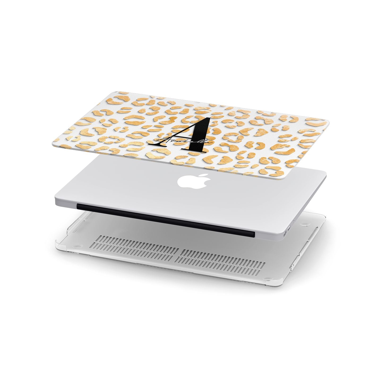 Personalised Leopard Print Gold Apple MacBook Case in Detail