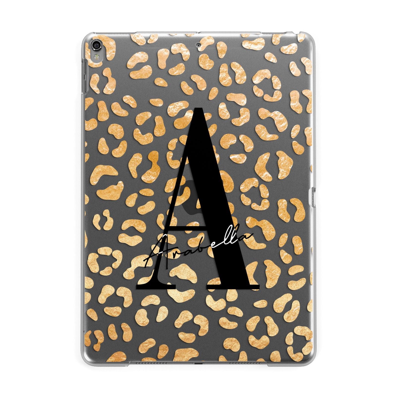 Personalised Leopard Print Gold Apple iPad Grey Case
