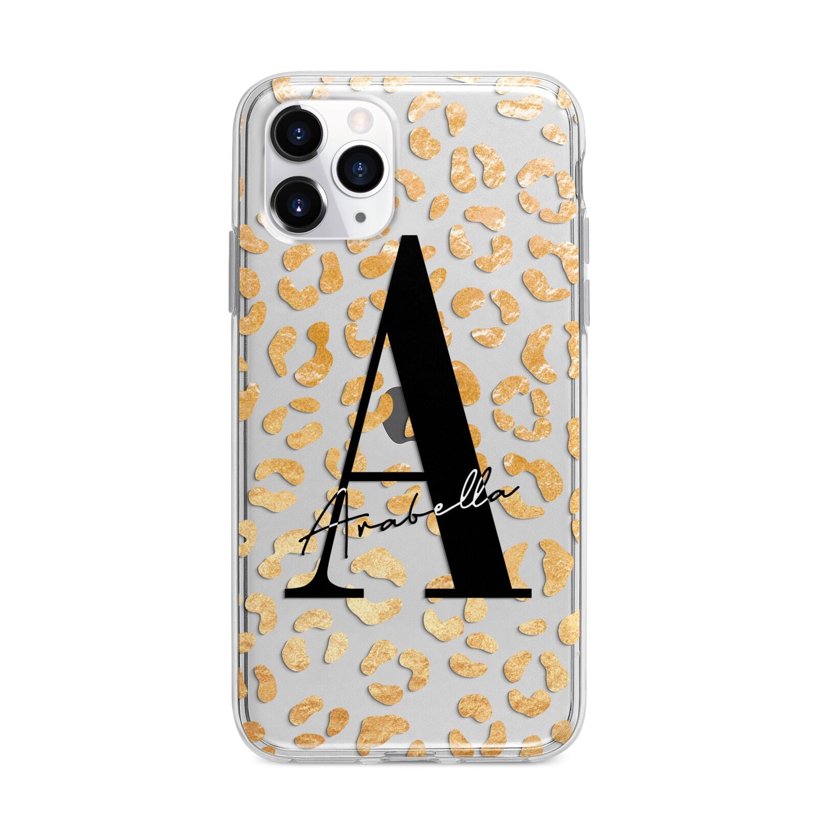 Personalised Leopard Print Gold Apple iPhone 11 Pro Max in Silver with Bumper Case