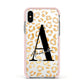 Personalised Leopard Print Gold Apple iPhone Xs Impact Case Pink Edge on Silver Phone