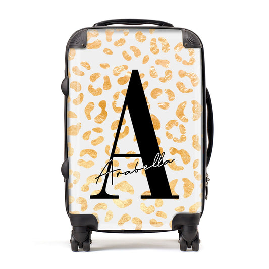 Personalised Leopard Print Gold Suitcase