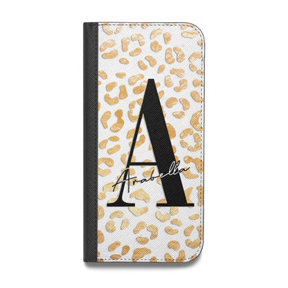 Personalised Leopard Print Gold Vegan Leather Flip Samsung Case