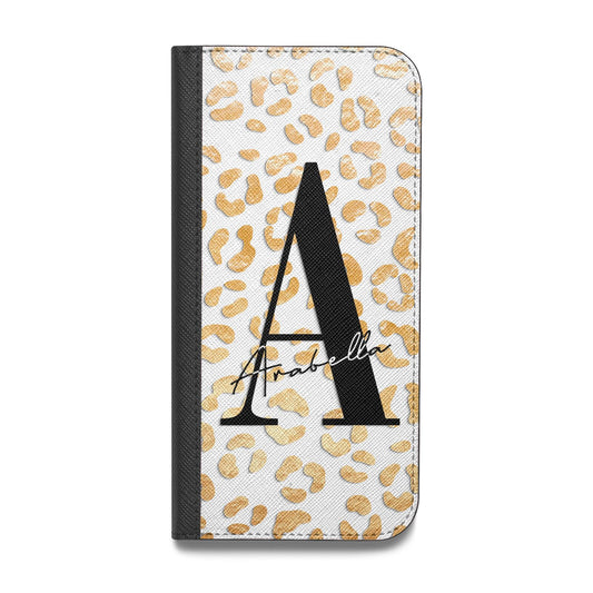 Personalised Leopard Print Gold Vegan Leather Flip Samsung Case