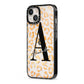 Personalised Leopard Print Gold iPhone 13 Black Impact Case Side Angle on Silver phone