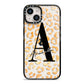 Personalised Leopard Print Gold iPhone 14 Black Impact Case on Silver phone