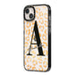 Personalised Leopard Print Gold iPhone 14 Plus Black Impact Case Side Angle on Silver phone