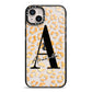 Personalised Leopard Print Gold iPhone 14 Plus Black Impact Case on Silver phone