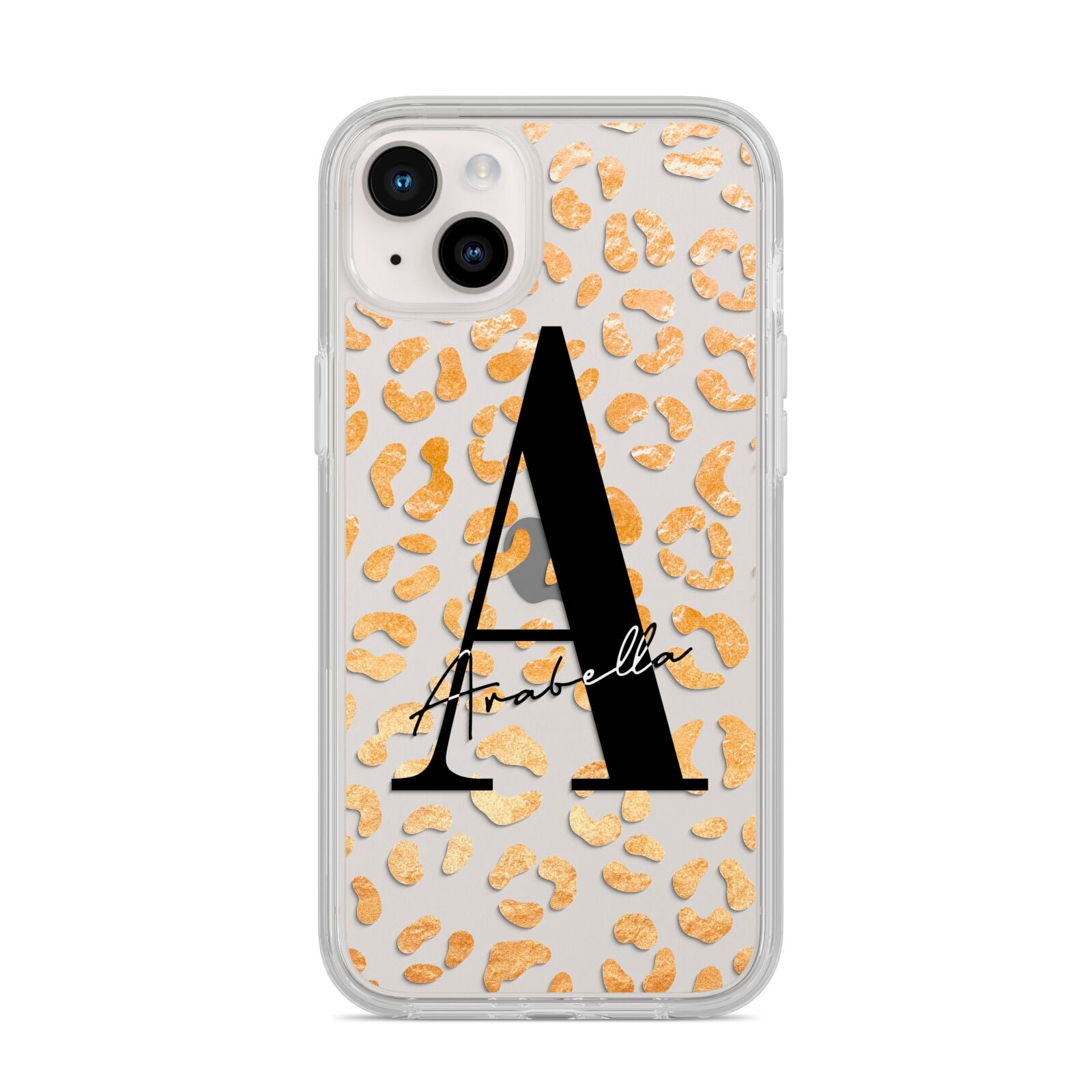Personalised Leopard Print Gold iPhone 14 Plus Clear Tough Case Starlight