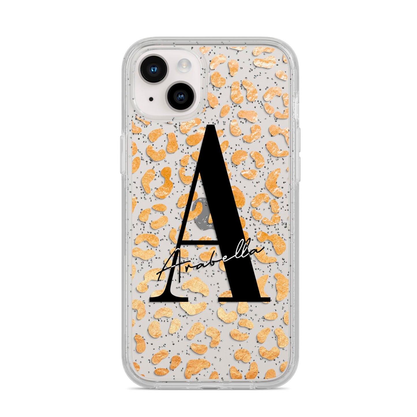 Personalised Leopard Print Gold iPhone 14 Plus Glitter Tough Case Starlight