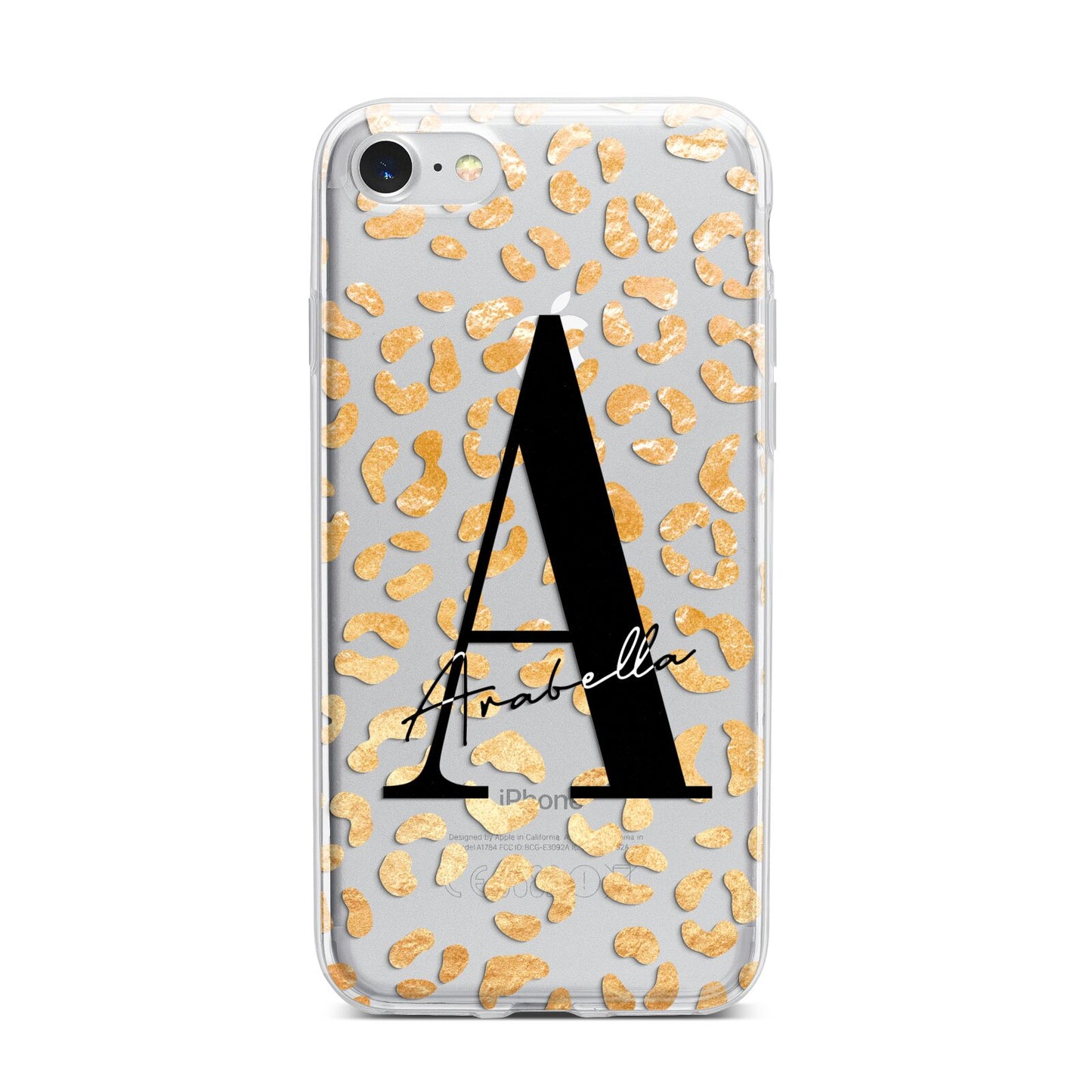 Personalised Leopard Print Gold iPhone 7 Bumper Case on Silver iPhone