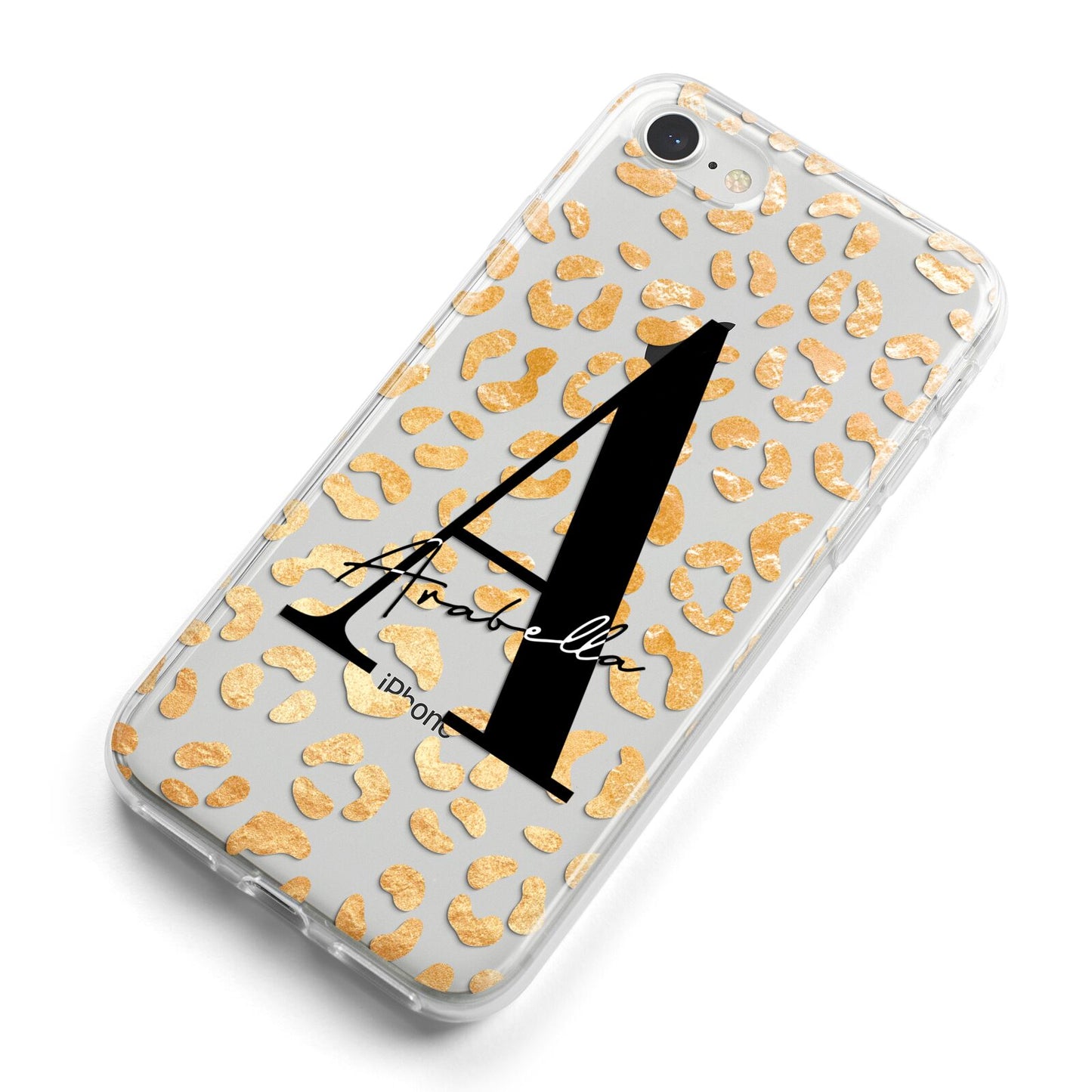 Personalised Leopard Print Gold iPhone 8 Bumper Case on Silver iPhone Alternative Image