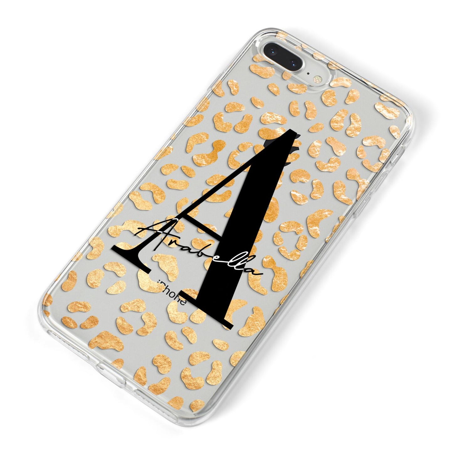 Personalised Leopard Print Gold iPhone 8 Plus Bumper Case on Silver iPhone Alternative Image