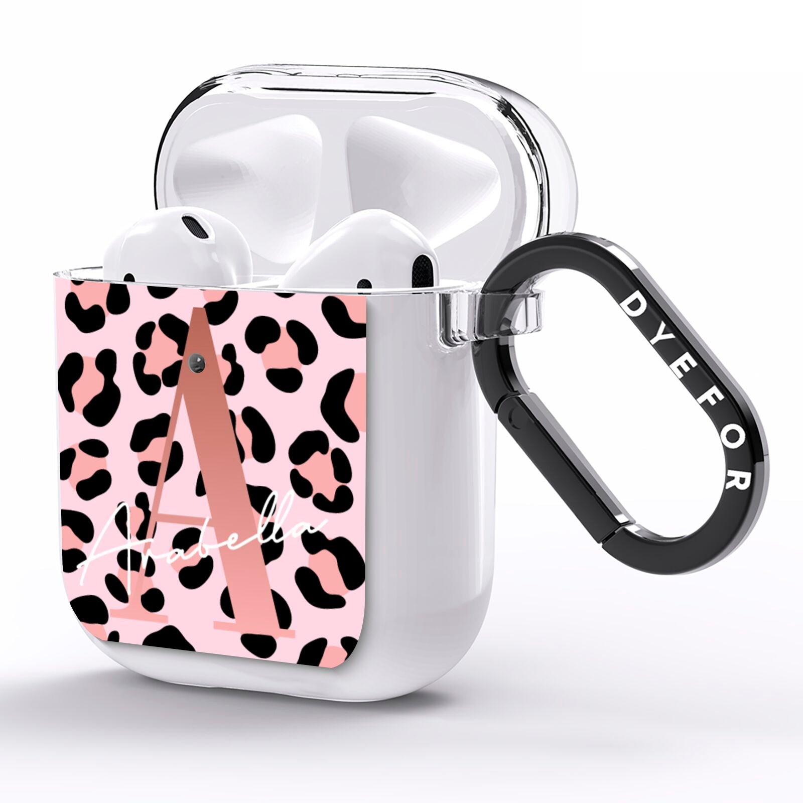 Personalised Leopard Print Initial AirPods Clear Case Side Image