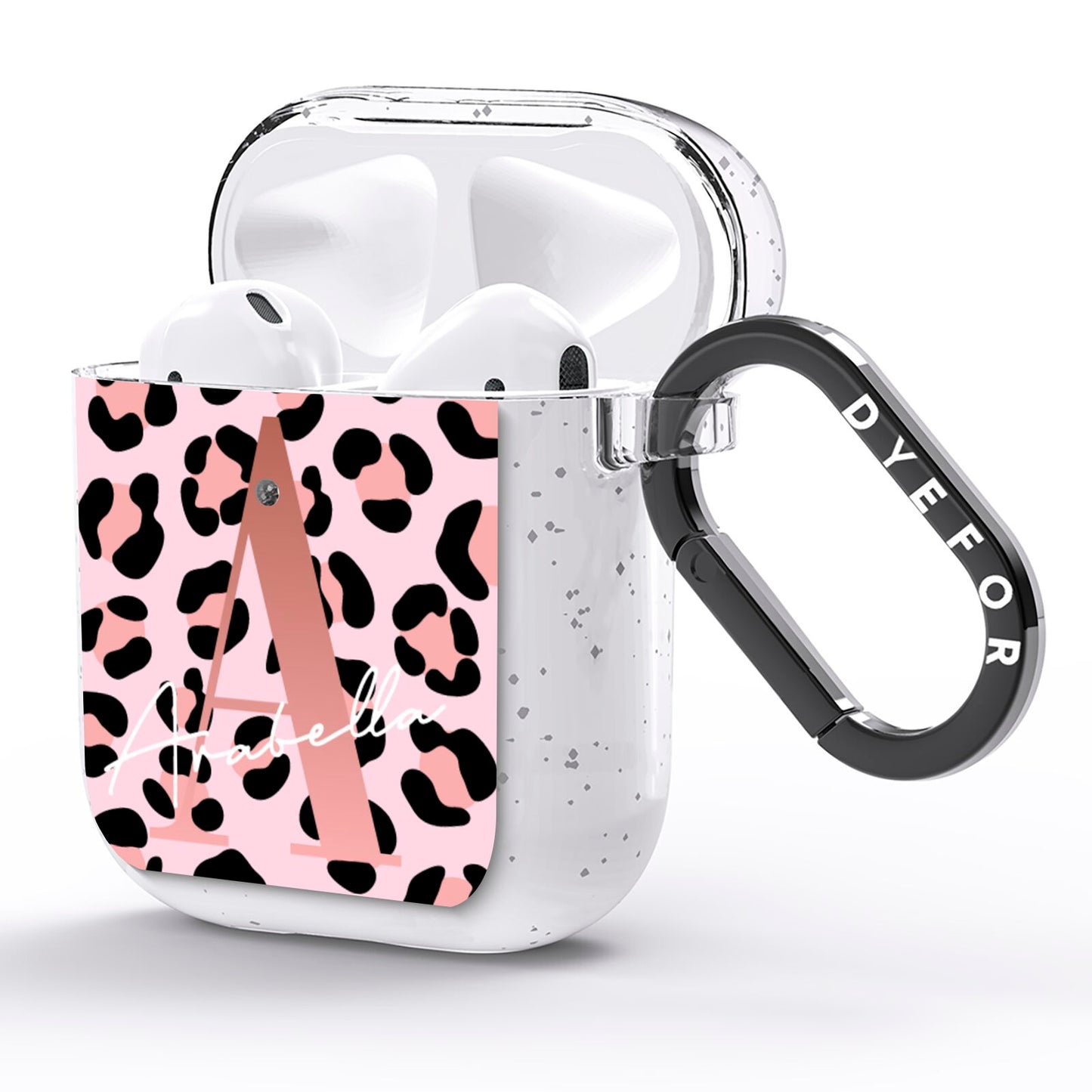 Personalised Leopard Print Initial AirPods Glitter Case Side Image