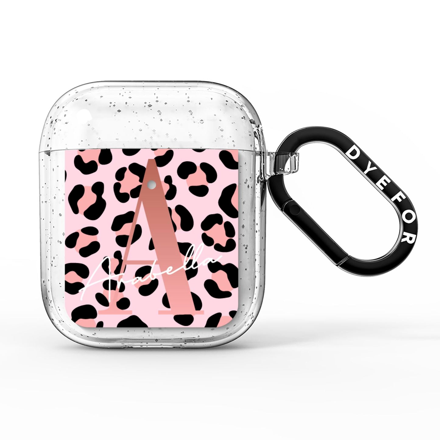 Personalised Leopard Print Initial AirPods Glitter Case