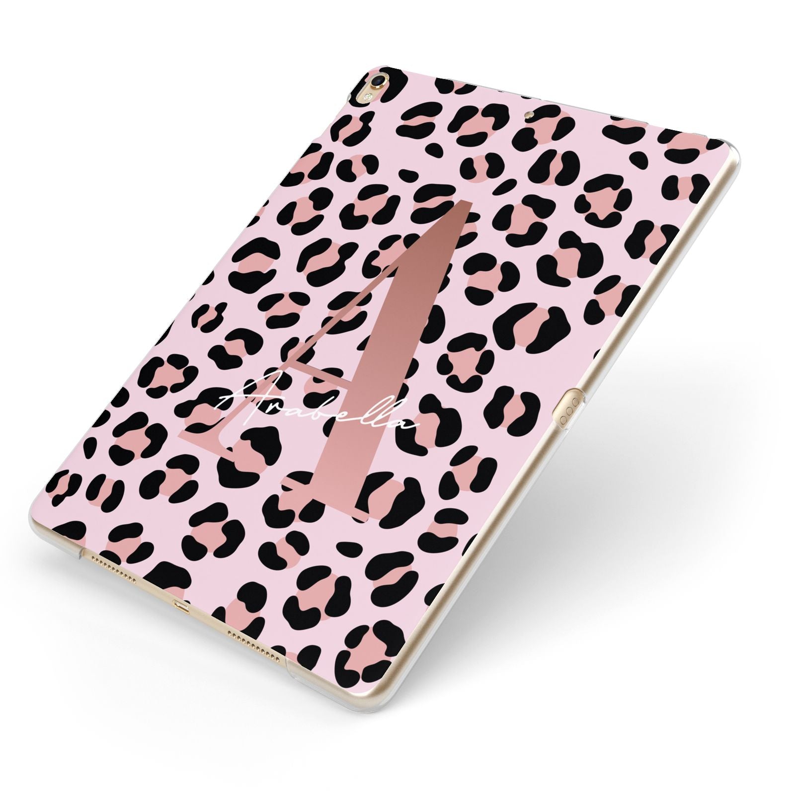 Personalised Leopard Print Initial Apple iPad Case on Gold iPad Side View