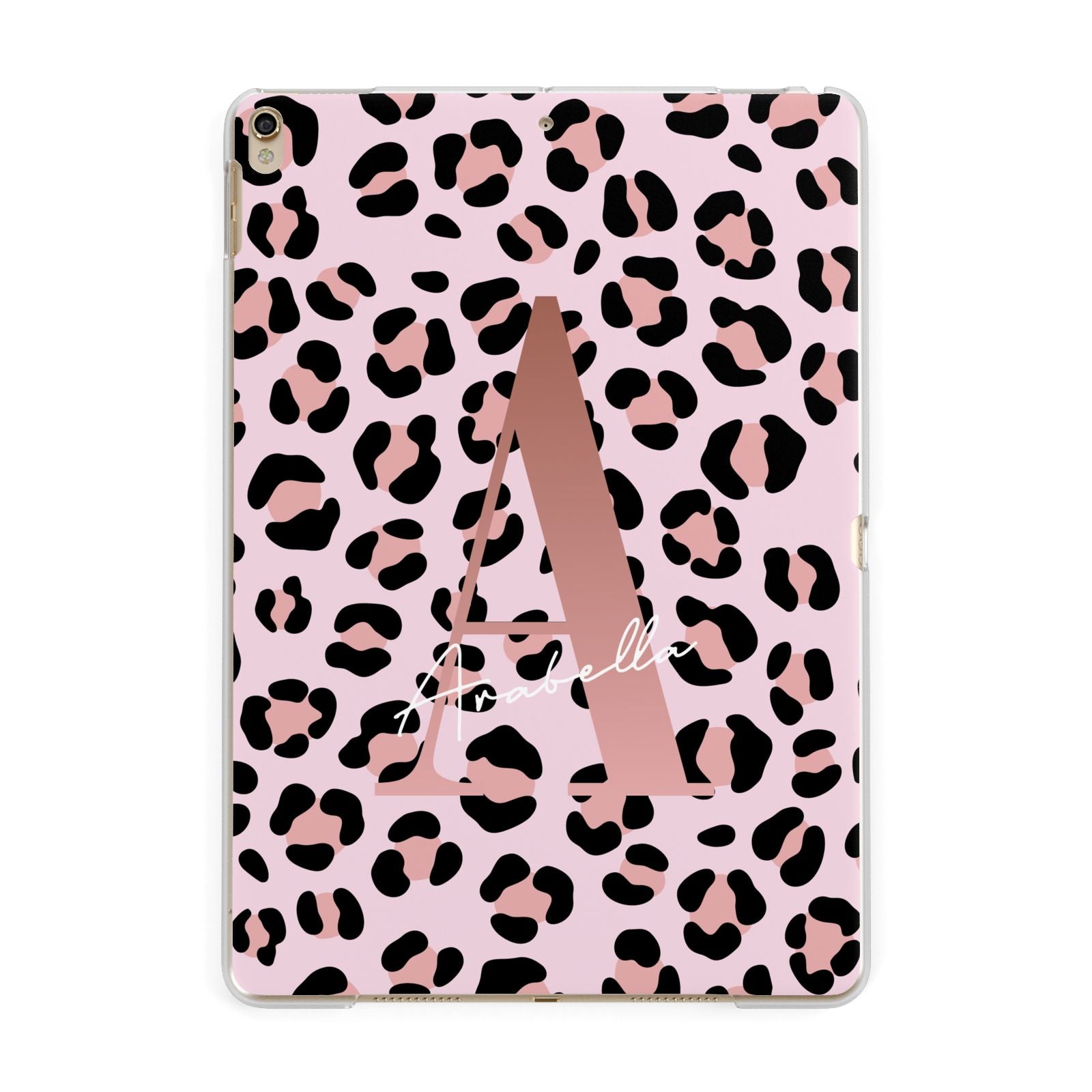 Personalised Leopard Print Initial Apple iPad Gold Case